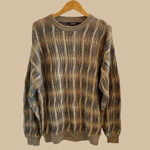 Vintage Bachrach Coogi Style Knit Textured Print Crewneck Sweater